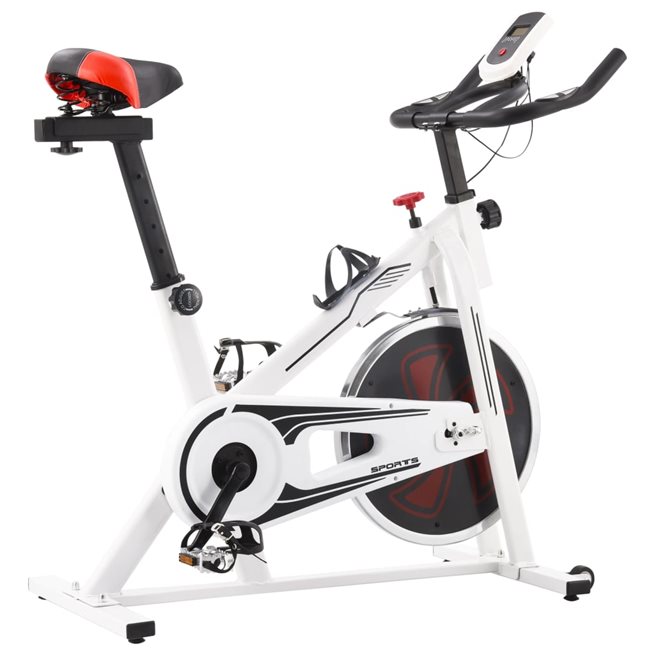 vidaXL Motionscykel med pulsmätare vit och röd