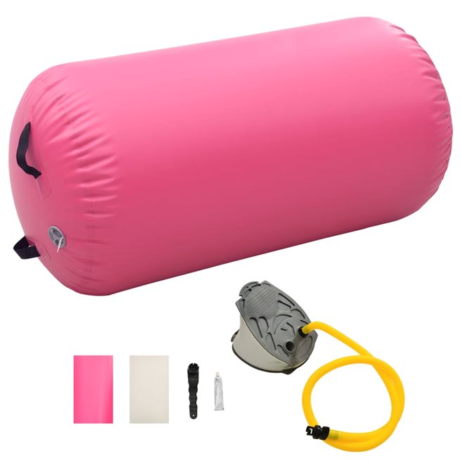 vidaXL Uppblåsbar gymnastikrulle med pump 120x75 cm PVC rosa