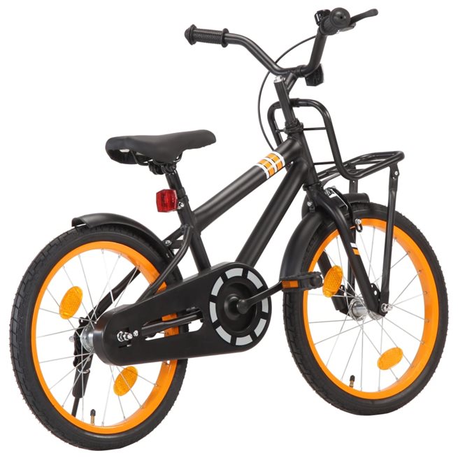 vidaXL Barncykel med frampakethållare 18 tum svart och orange