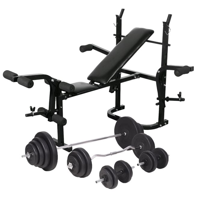 vidaXL Viktbänk set viktställning skivstång och hantlar 120 kg