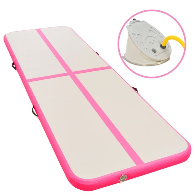 vidaXL Uppblåsbar gymnastikmatta med pump 400x100x10 cm PVC rosa