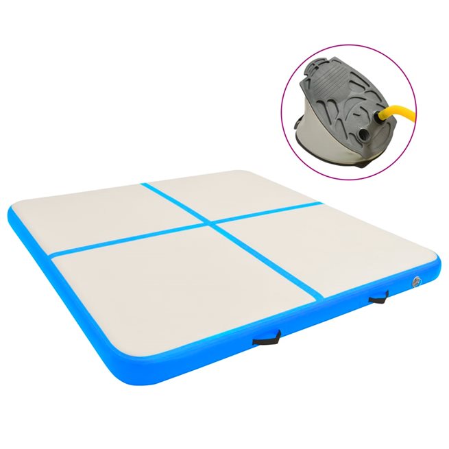 vidaXL Uppblåsbar gymnastikmatta med pump 200x200x10 cm PVC blå