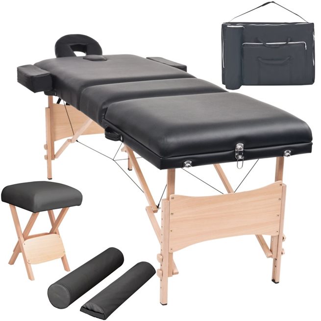 vidaXL Hopfällbar massagebänk 3 sektioner och pall set 10 cm