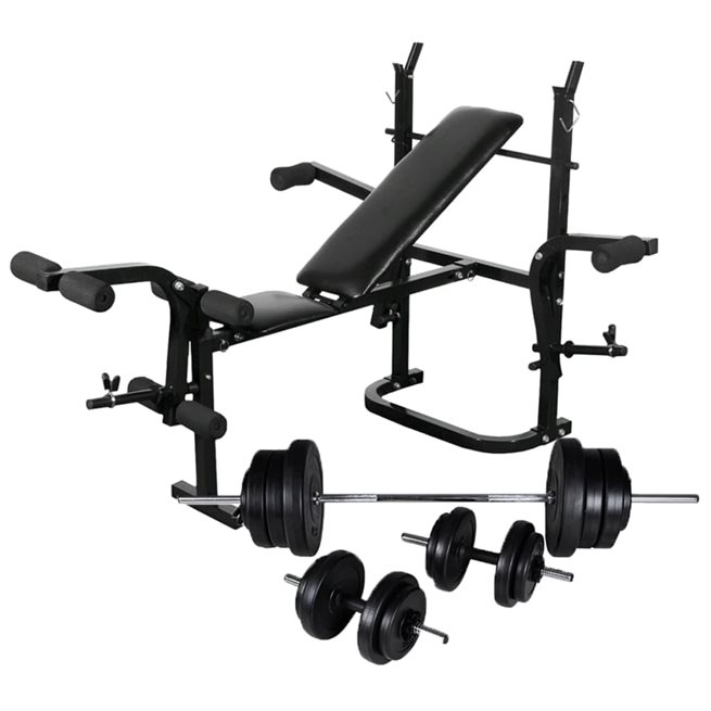 vidaXL Viktbänk set viktställning skivstång och hantlar 60,5kg