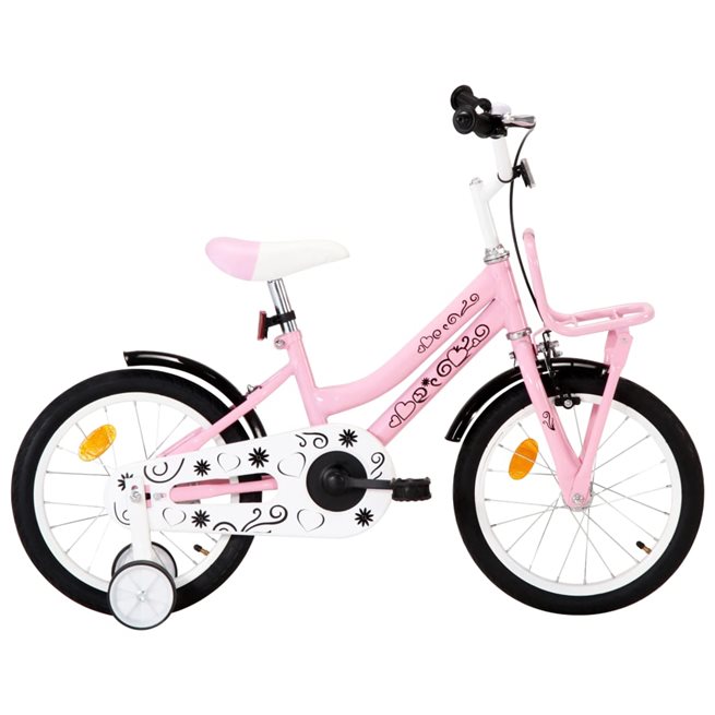 vidaXL Barncykel med frampakethållare 16 tum vit och rosa