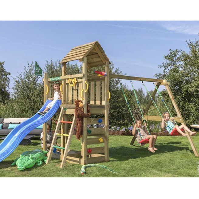 Jungle Gym Safari Gungställning, 2 Gungor,Blå Rutschkana