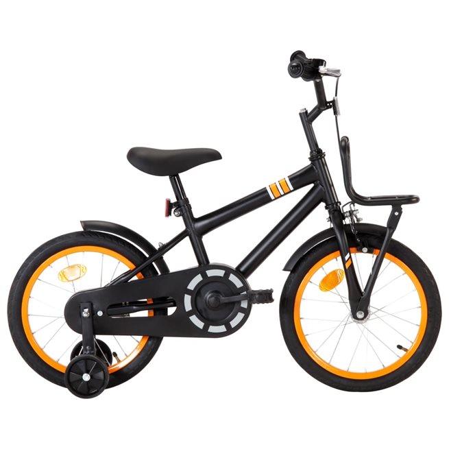 vidaXL Barncykel med frampakethållare 16 tum svart och orange