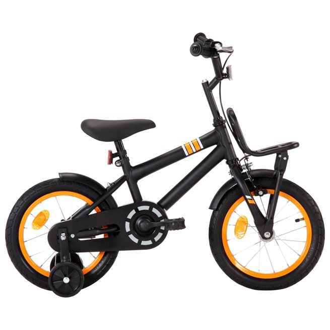 vidaXL Barncykel med frampakethållare 14 tum svart och orange