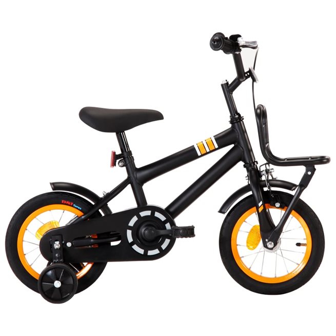 vidaXL Barncykel med frampakethållare 12 tum svart och orange