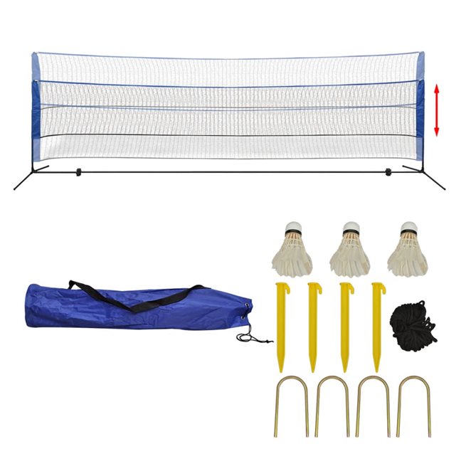 vidaXL Badmintonnät med fjäderbollar 500x155 cm