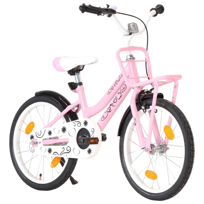 vidaXL Barncykel med frampakethållare 18 tum rosa och svart