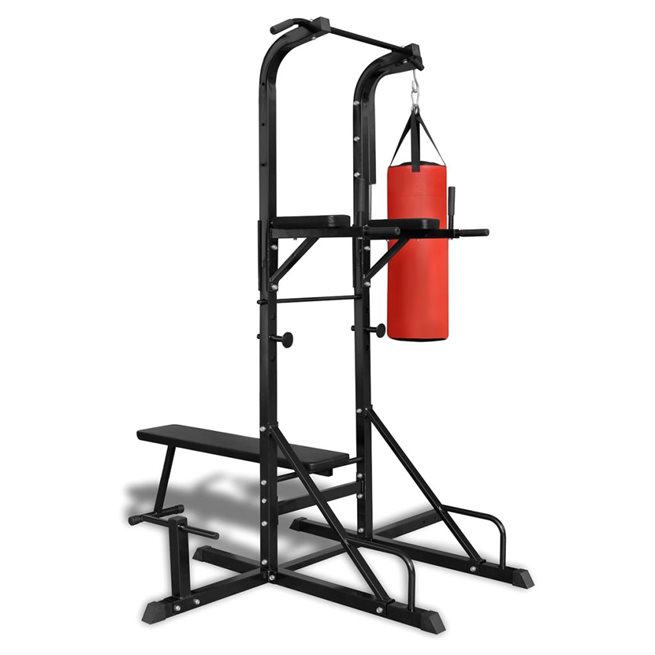vidaXL Power Tower med sit-up-bänk och boxning väska