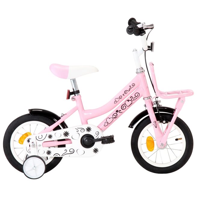 vidaXL Barncykel med frampakethållare 12 tum vit och rosa