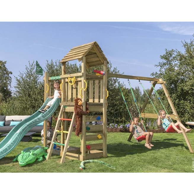 Jungle Gym Safari Gungställning, 2 Gungor,Grön Rutschkana