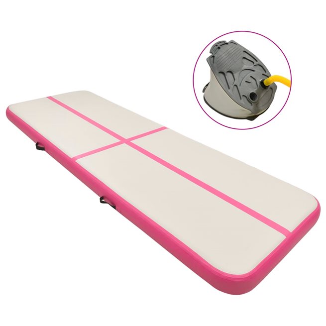 vidaXL Uppblåsbar gymnastikmatta med pump 400x100x20 cm PVC rosa