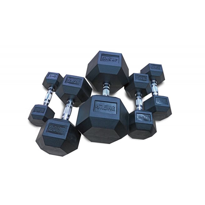 Bauer Fitness Hexagon Rubber Encased Dumbbells With Steel Handle