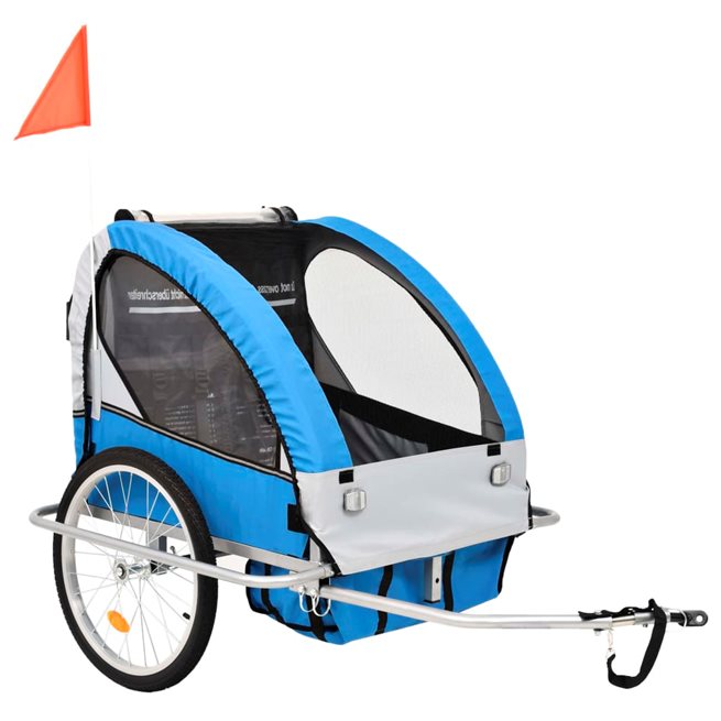 vidaXL 2-i-1 Barncykelvagn & gåvagn blå och grå