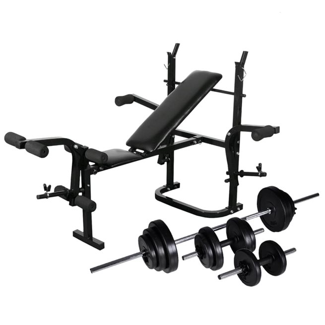 vidaXL Viktbänk set viktställning skivstång och hantlar 30,5kg