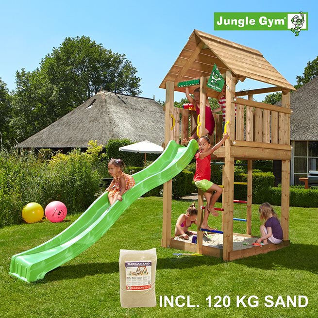 Jungle Gym Cabin lektorn komplett inkl. 120 kg sand, Klätterställning