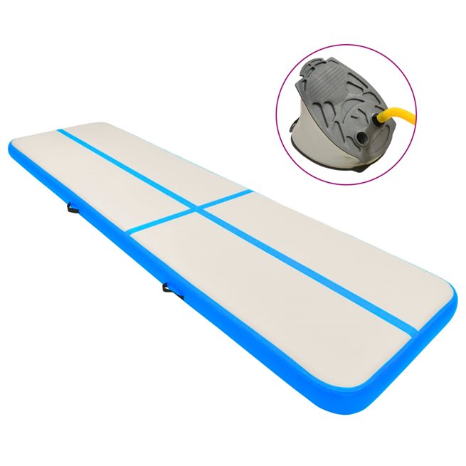 vidaXL Uppblåsbar gymnastikmatta med pump 600x100x15 cm PVC blå